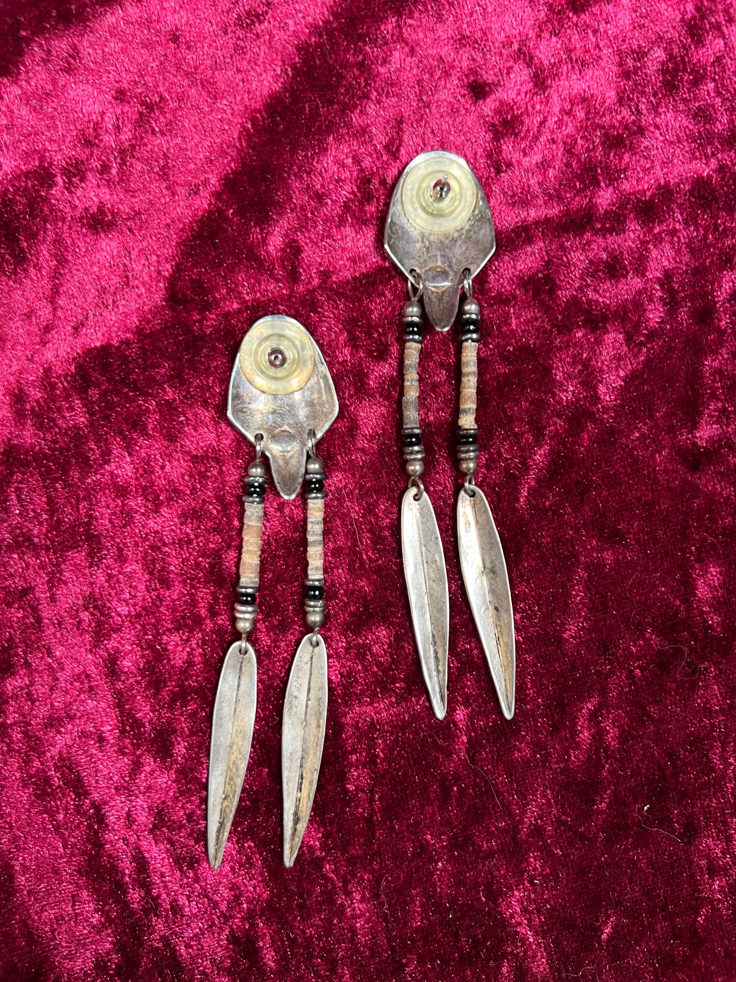 Vintage Jewelry - Sterling Silver Earrings - Dangling Feathers - Navajo
