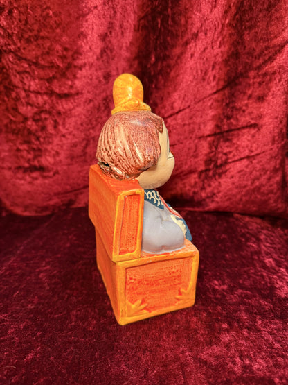 Vintage Clown Art - Whimsical Ceramic Figure - Jack in the Box Clown with Accordion Bank