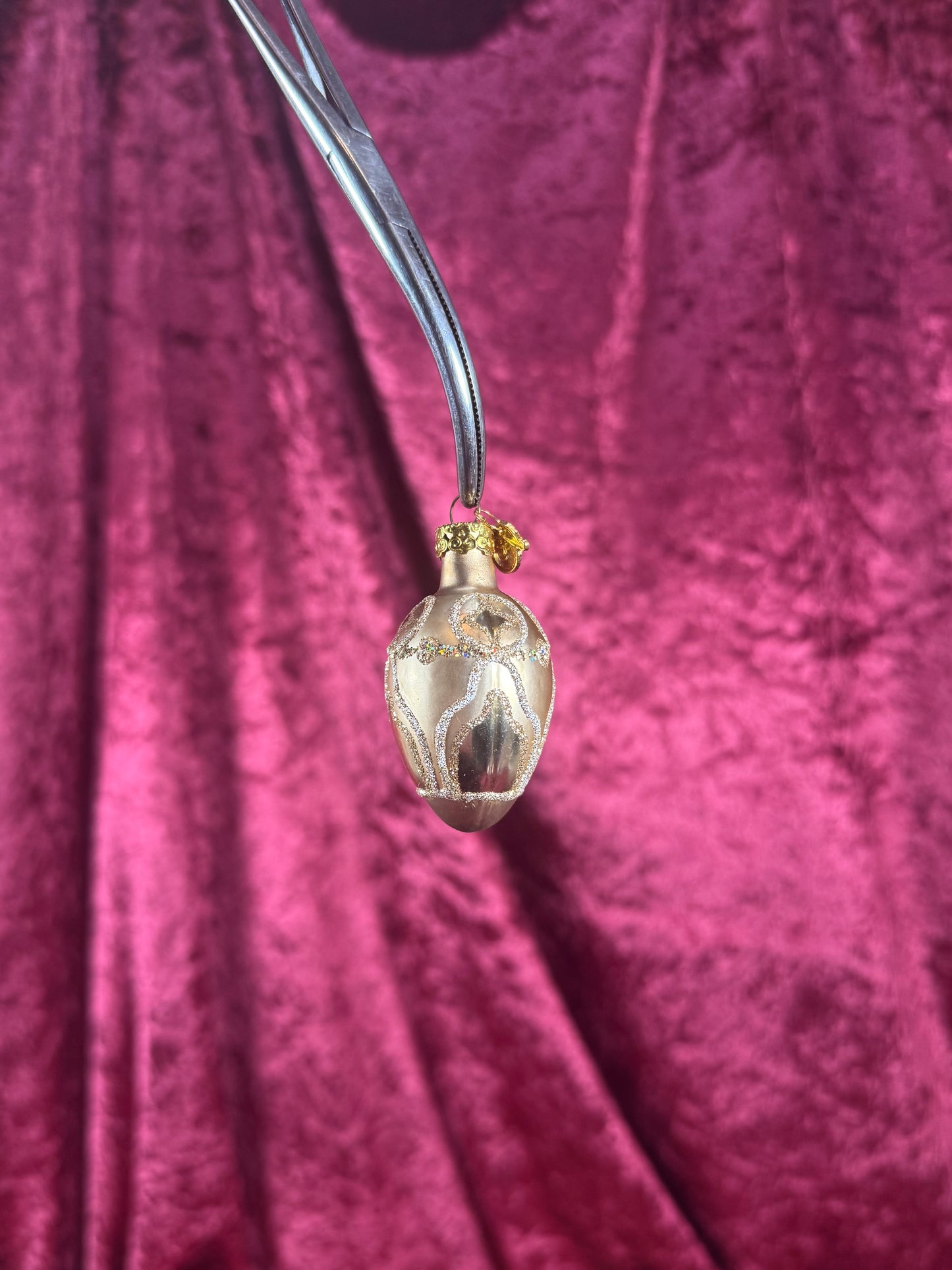 Vintage Christmas - Handblown Glass Ornament - Gold Glitter Spindle - KSA - 2.5"