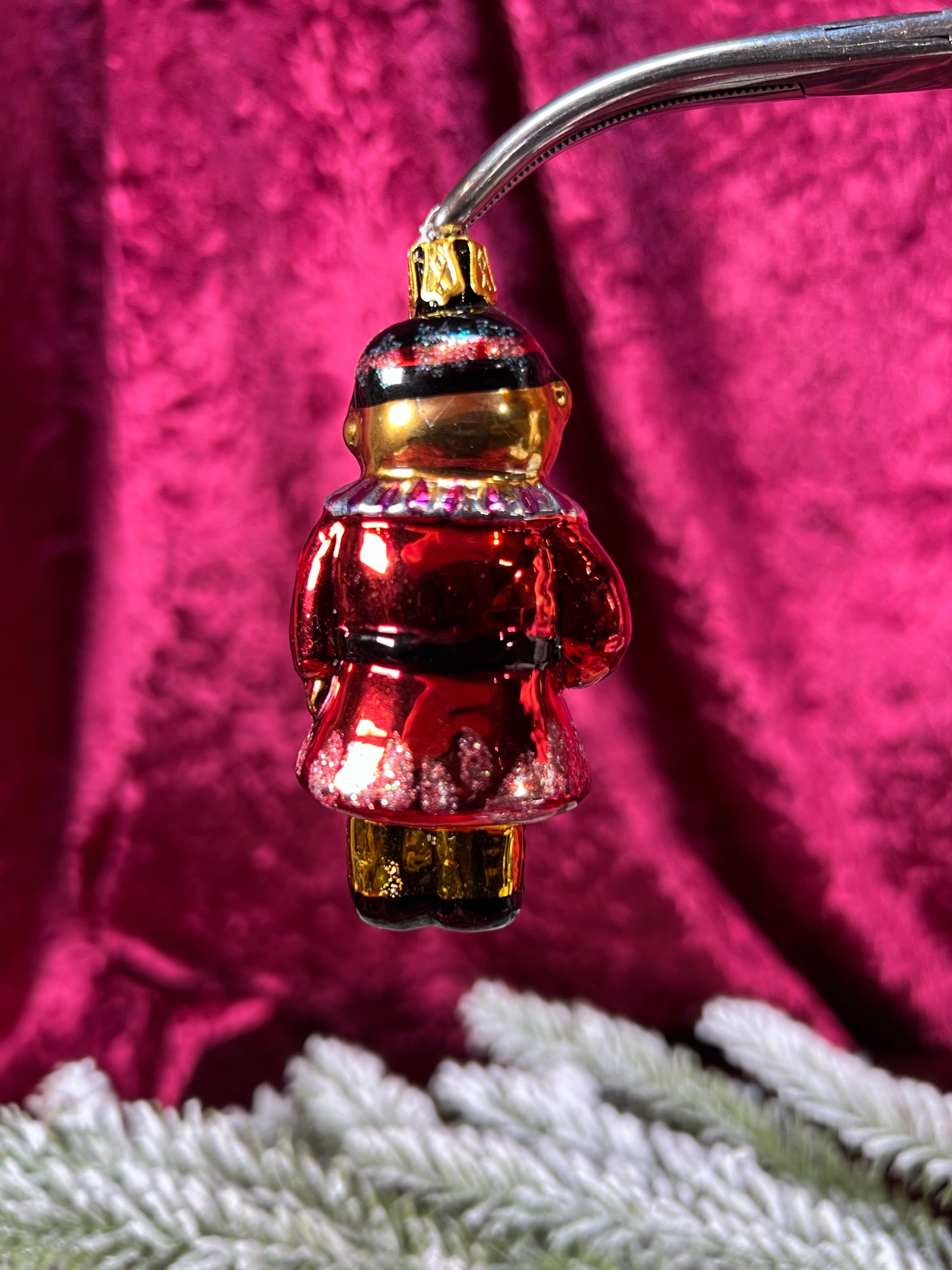 Vintage Christmas - Handblown Glass Ornament - Miniature Nutcracker Bear