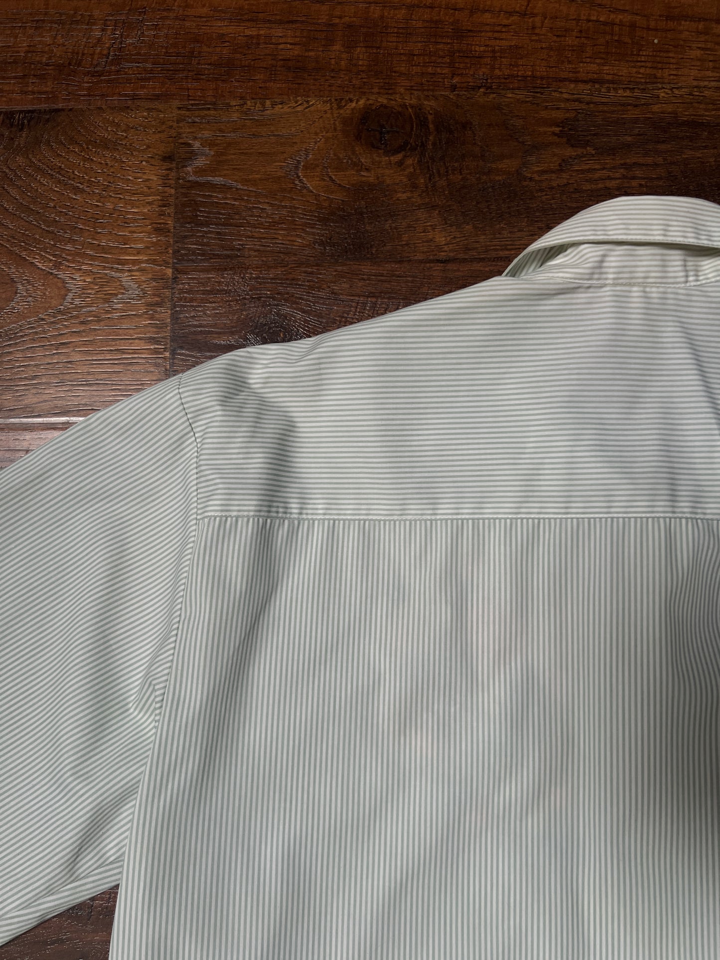 Vintage Koret Francisca Cotton Blend Blouse – Green Pinstripe Floral Embroidery – Medium