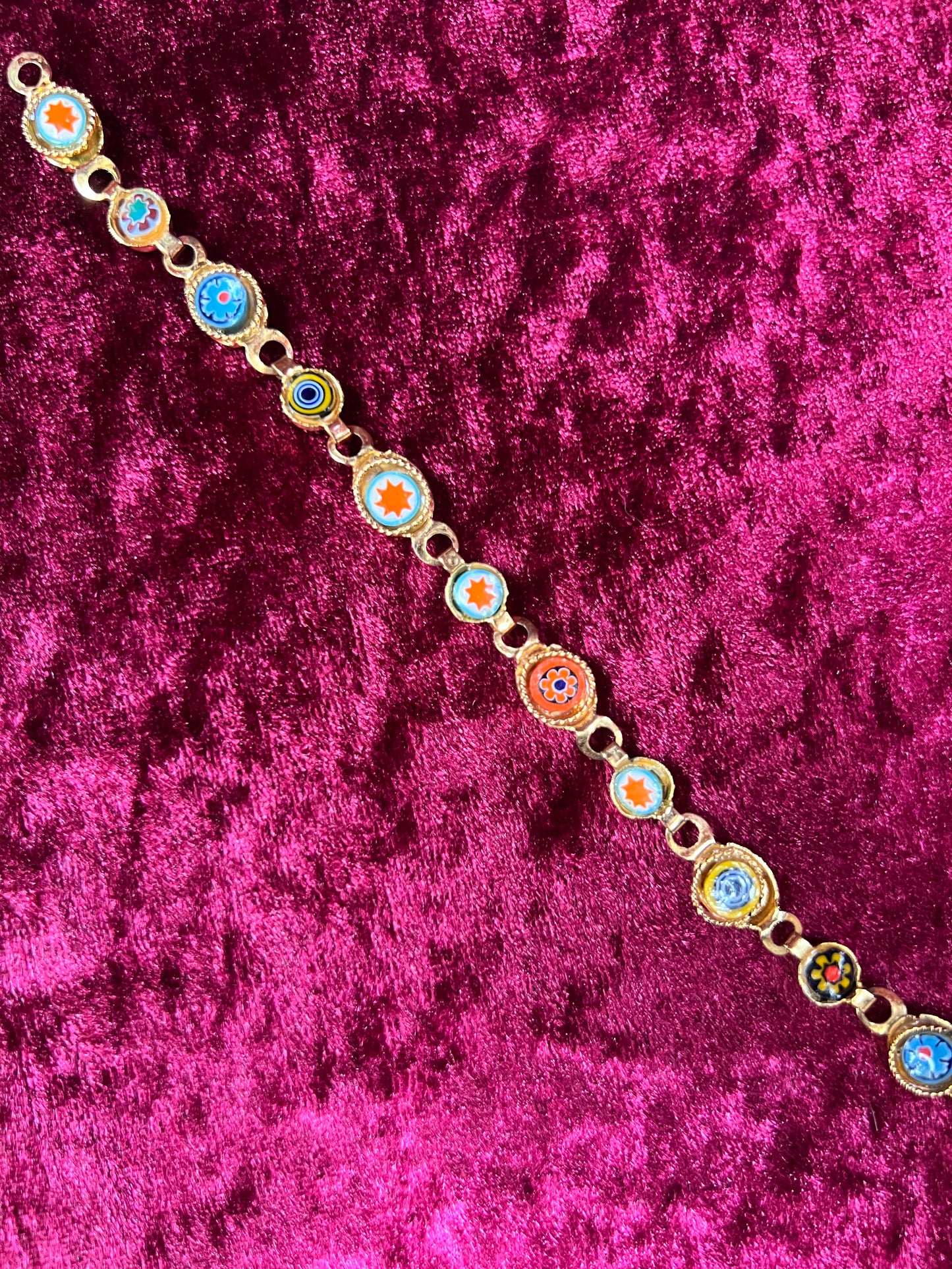 Vintage Jewelry - Bracelet - Gold Tone Metal - Round Glass Tiles