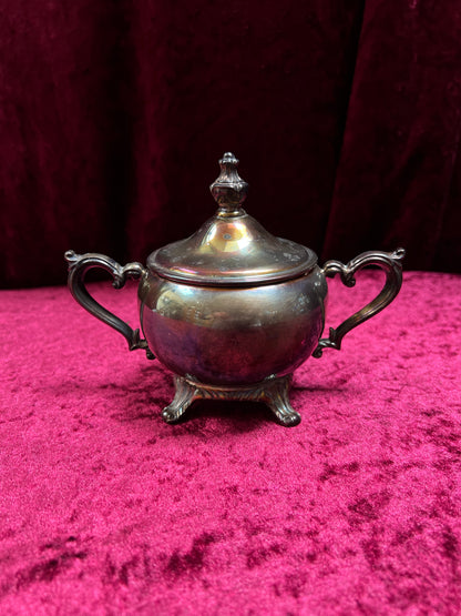 Vintage Silverplate Sugar Bowl - Footed Lidded Trophy Style