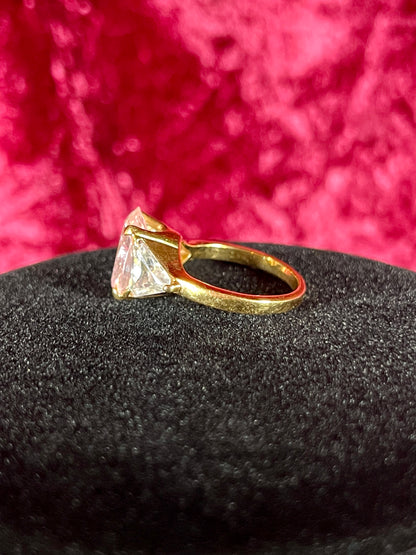 Vintage 14K HGE Cocktail Ring – Oval Cut Pink and Clear Faceted Cubic Zirconia - Size 8