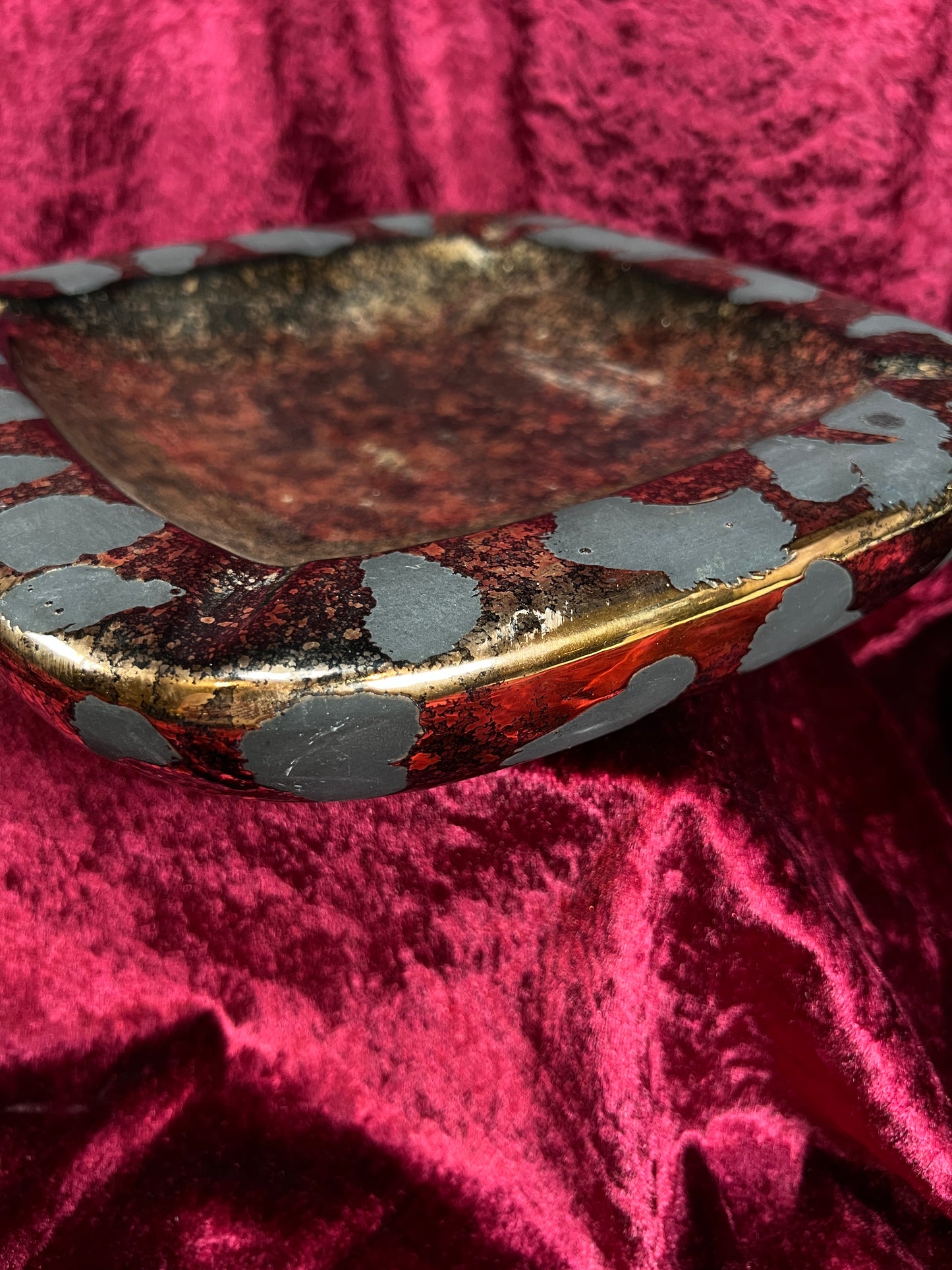 Vintage Mid Century Ceramic Ashtray - Westwood California Metallic Gold Black Leopard Print Glaze