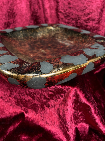 Vintage Mid Century Ceramic Ashtray - Westwood California Metallic Gold Black Leopard Print Glaze