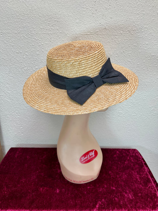 Vintage Accessories - Straw Sun Hat - Black Bow - Medium - Scala