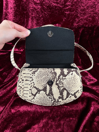 Vintage Susan Gail Snakeskin Crossbody Bag - Cream Brown Mini Saddle Purse