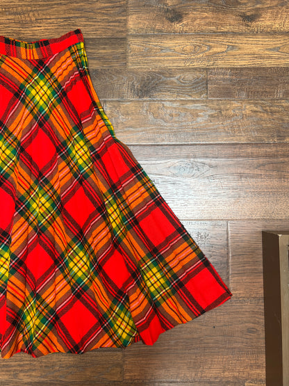 Vintage Clothing - Below The Knee Skirt - Orange Plaid - X-Small - Fritzi Of California
