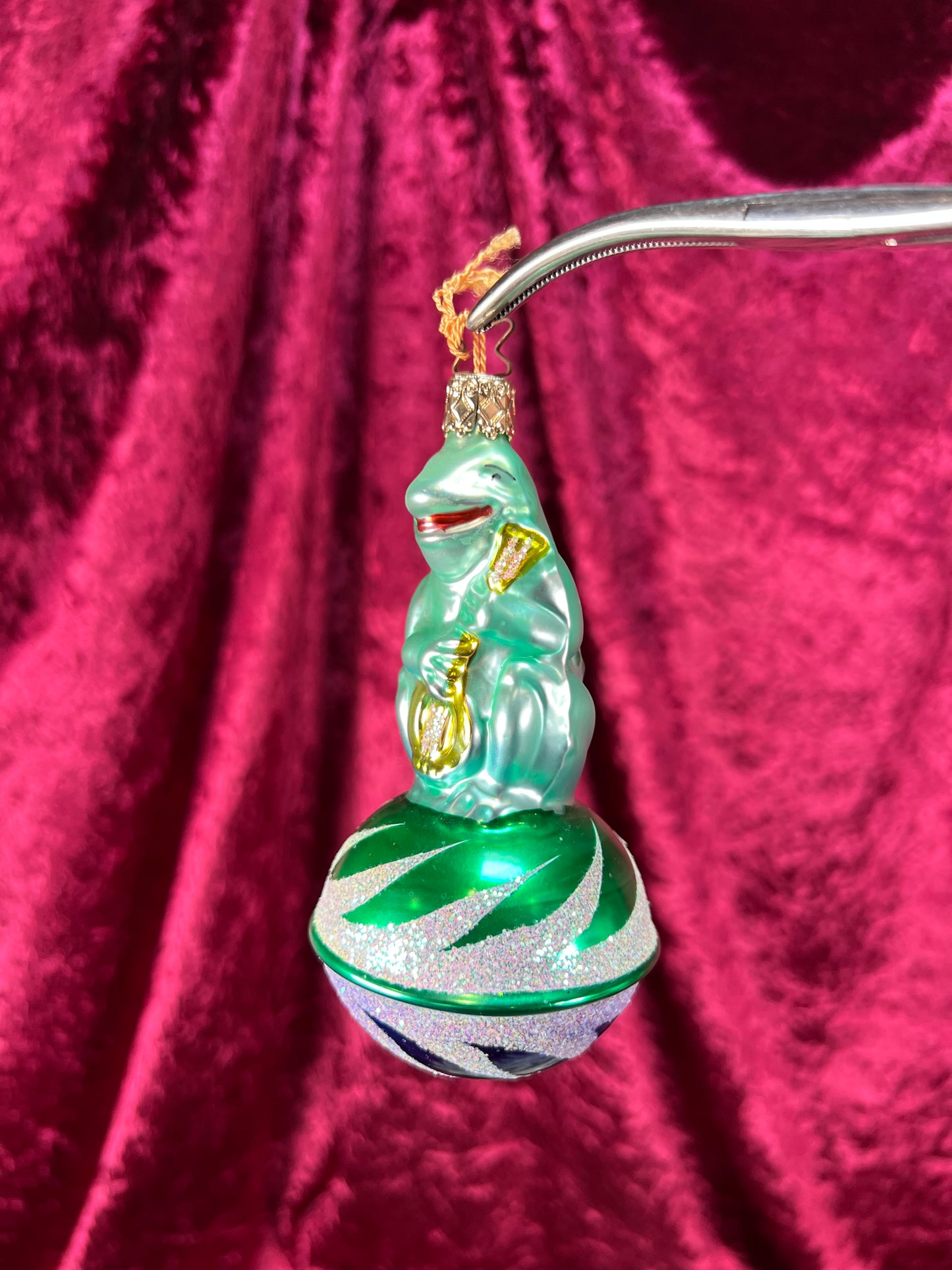 Vintage Christmas - Handblown Glass Ornament - Banjo Frog - Old World Christmas - 1993