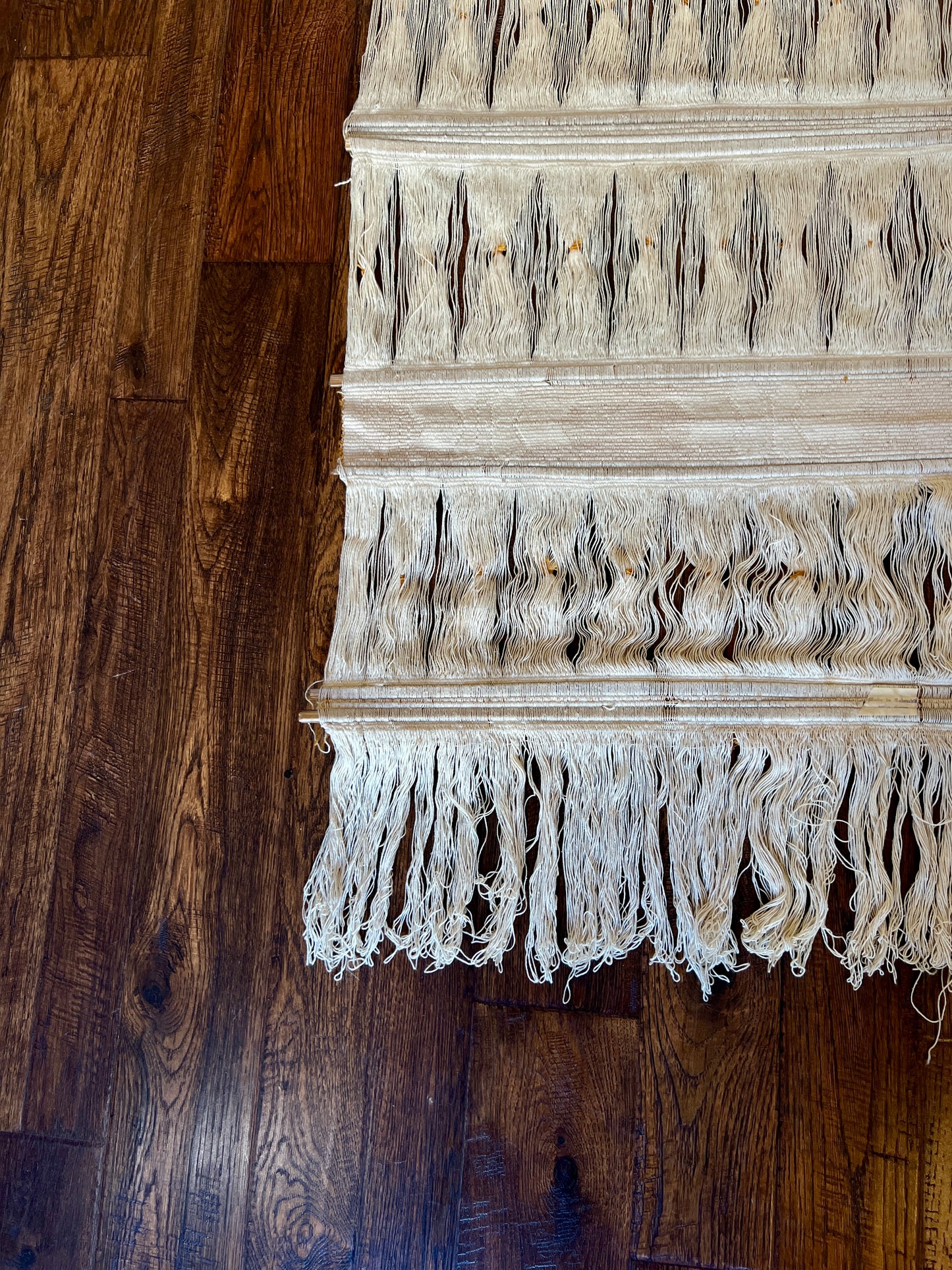 Vintage Colombian Woven Wall Hanging - 1970s Boho Tapestry - Cream and Gold