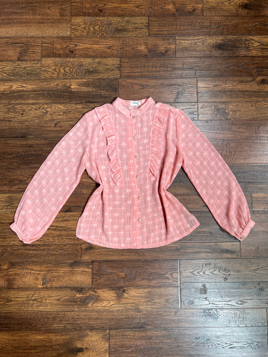 Vintage Clothing - Semi-Sheer Textured Blouse - Peach Pink - Medium