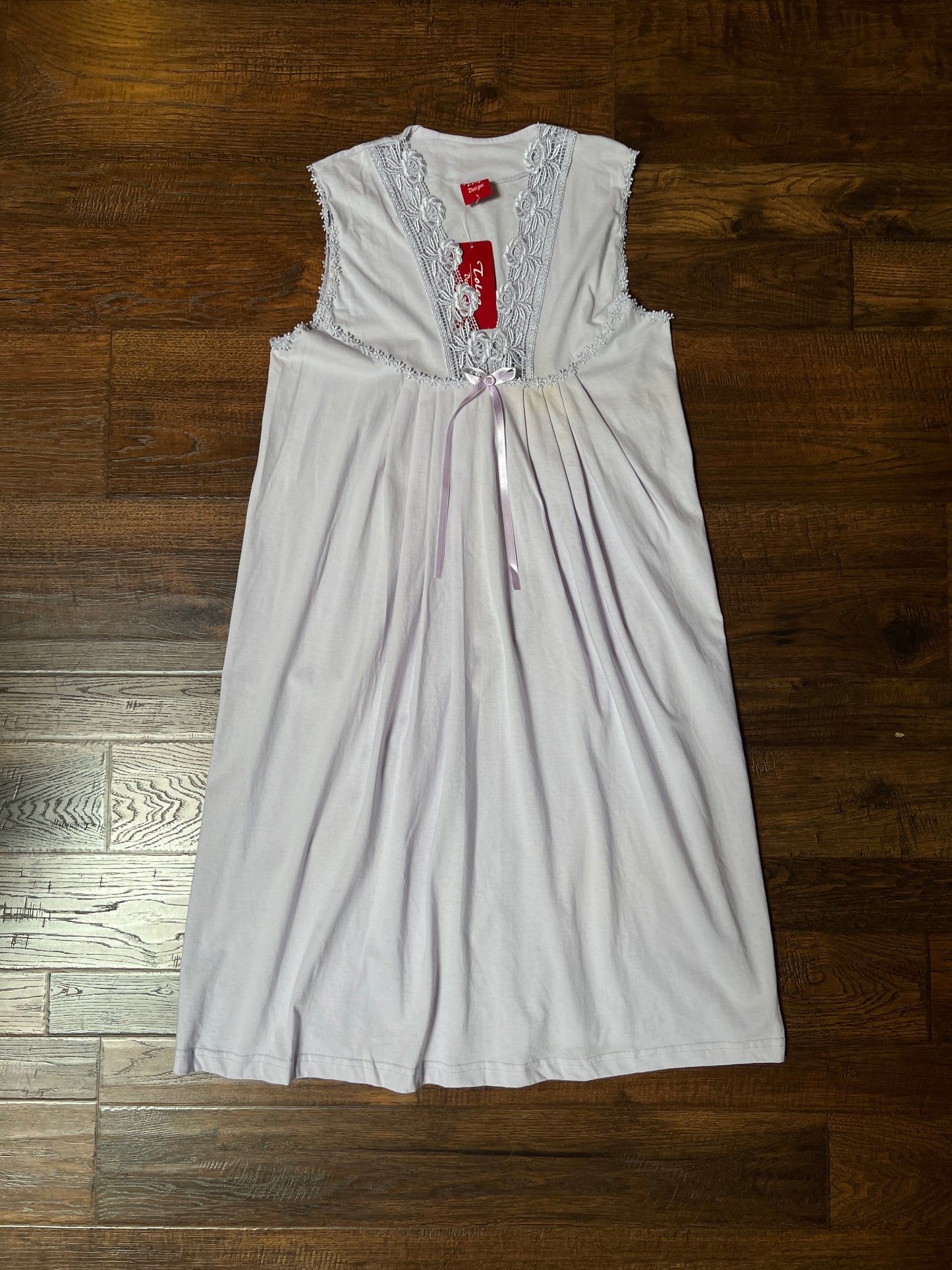 Vintage Tolga Designs Cotton Nightie - Lavender with Lace Trim - Size Large