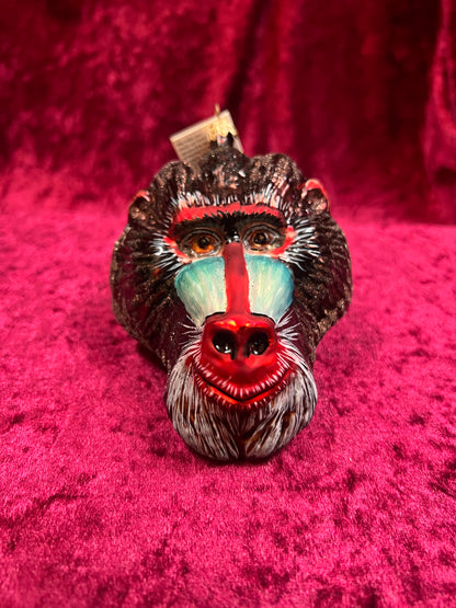 Vintage Christmas - Handblown Glass Ornament - Mandrill Head - Slavic Treasures - Made In Poland