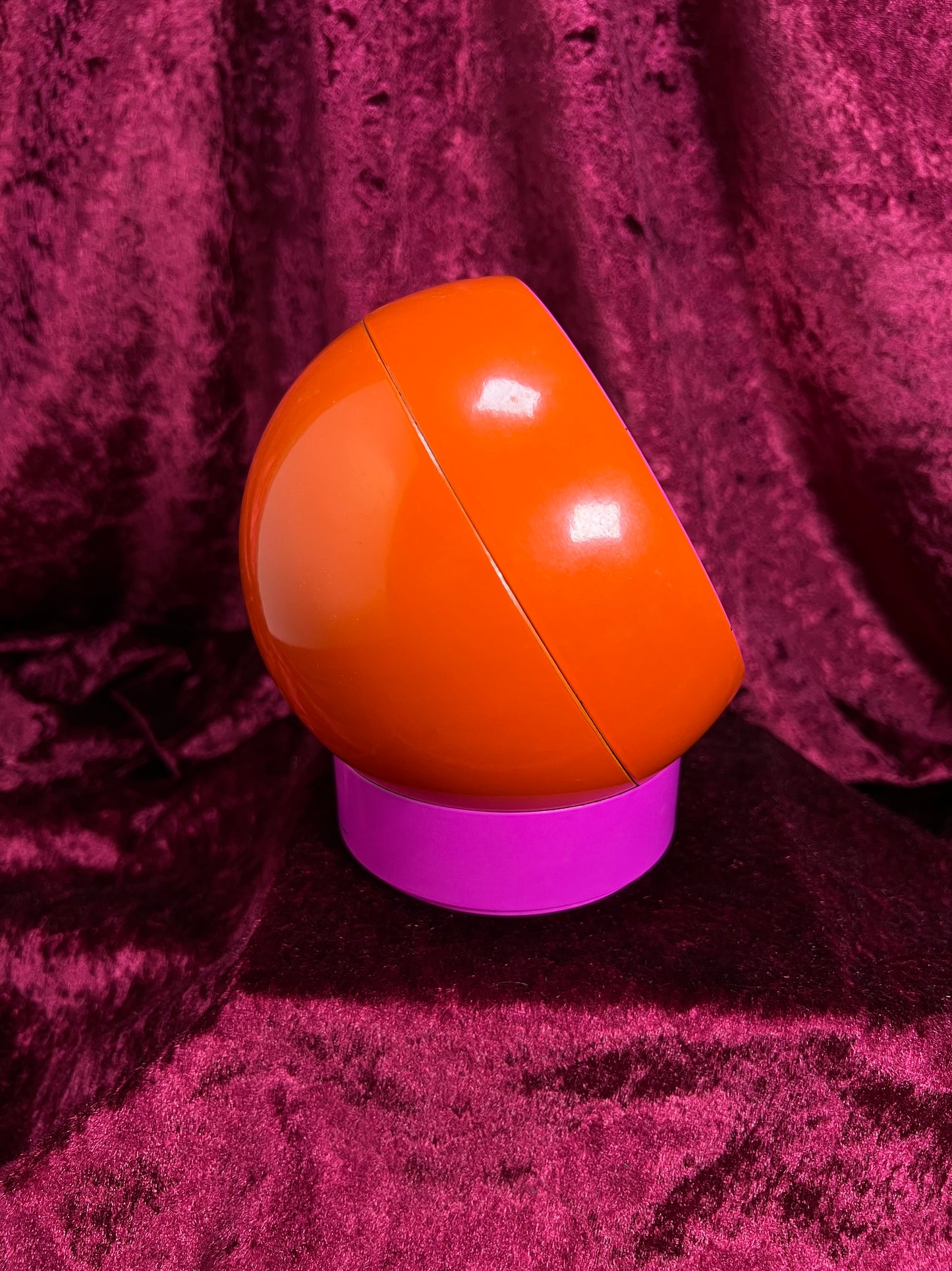 Vintage Plastic Ball Vanity Mirror - Mod Space Age Orange Pink Swivel - Japan