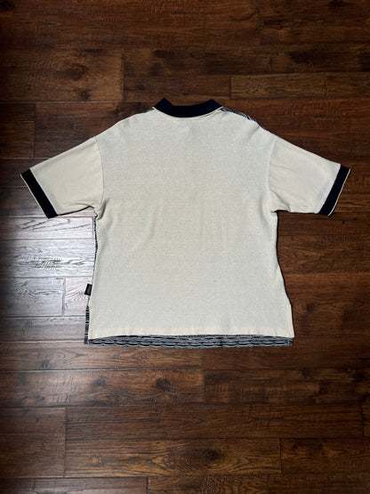 Vintage Pernicci Cotton Polo Shirt – Textured Wave Knit Half Zip – Size X-Large