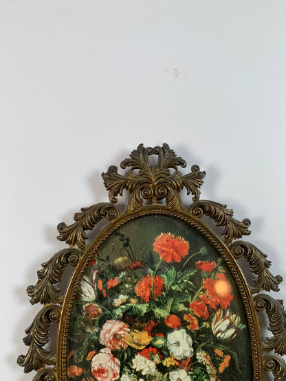 Vintage Framed Art - Decaying Peonies Bouquet Still Life - Made In Italy