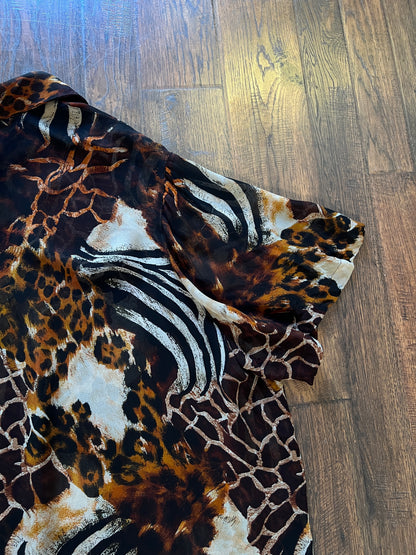 Vintage Rayon Button Front Shirt - Patchwork Animal Print by Avenue - 2X-Large