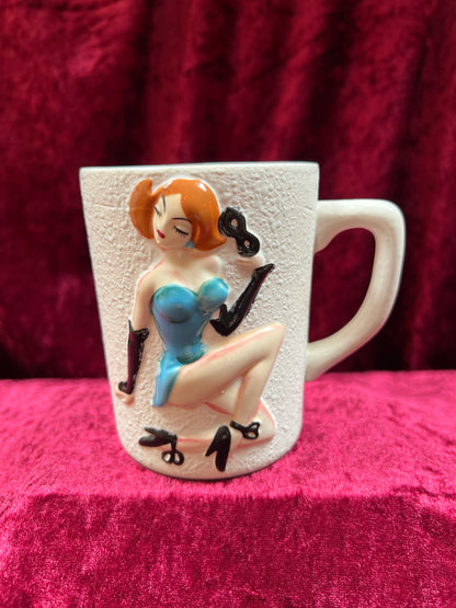 Vintage Kitchen - Coffee Mug - Jamboree Jane Winter Girl Masked Pin Up - The Four Seasons