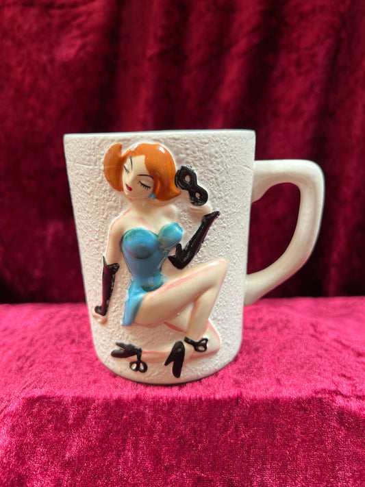 Vintage Kitchen - Coffee Mug - Jamboree Jane Winter Girl Masked Pin Up - The Four Seasons