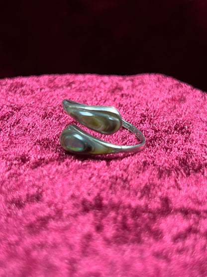 Vintage Jewelry - Bypass Ring - 925 Silver - Inlaid Abalone Shell - 6 - Mexico