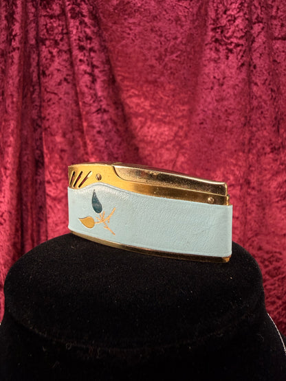 Vintage Metal Lighter – Powder Blue Atomic Leaf Motif Case