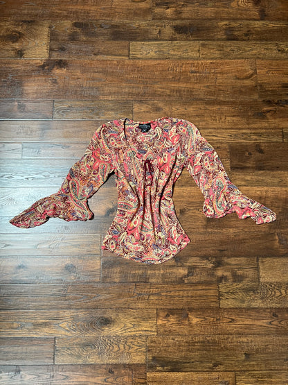 Vintage Clothing - Y2K Scoop Neck Blouse - Butterfly Sleeves - Pink Paisley Print - Small - Angie