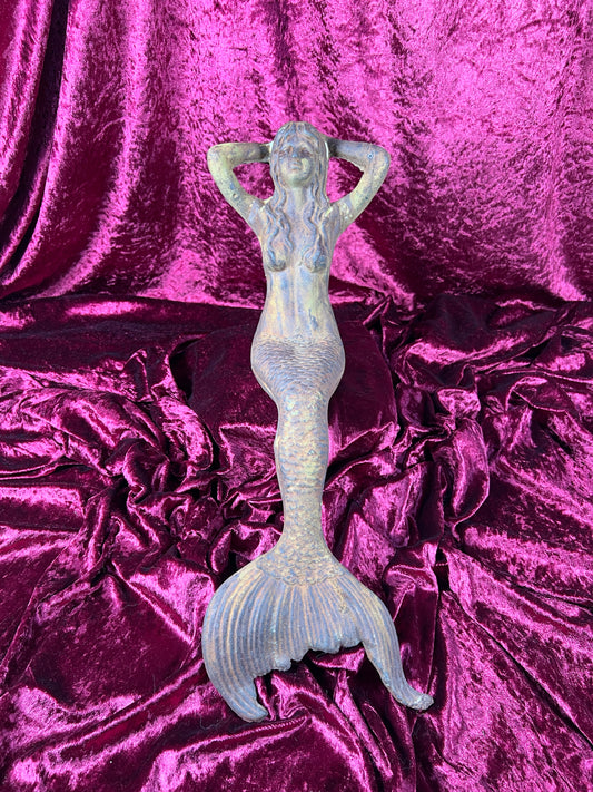 Vintage Home Decor - Cast Iron Rustic Garden Statue - Reclining Mermaid