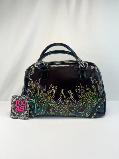 Vintage Purse - Y2K Mini Barrel Tote Bag - Black PVC - Octopus Tentacles - Too Fast Brand