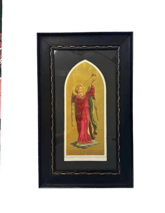 Antique Framed Art - Italian Florentine Fra Angelico Gloria In Excelsis Gilded Angel with Trumpet