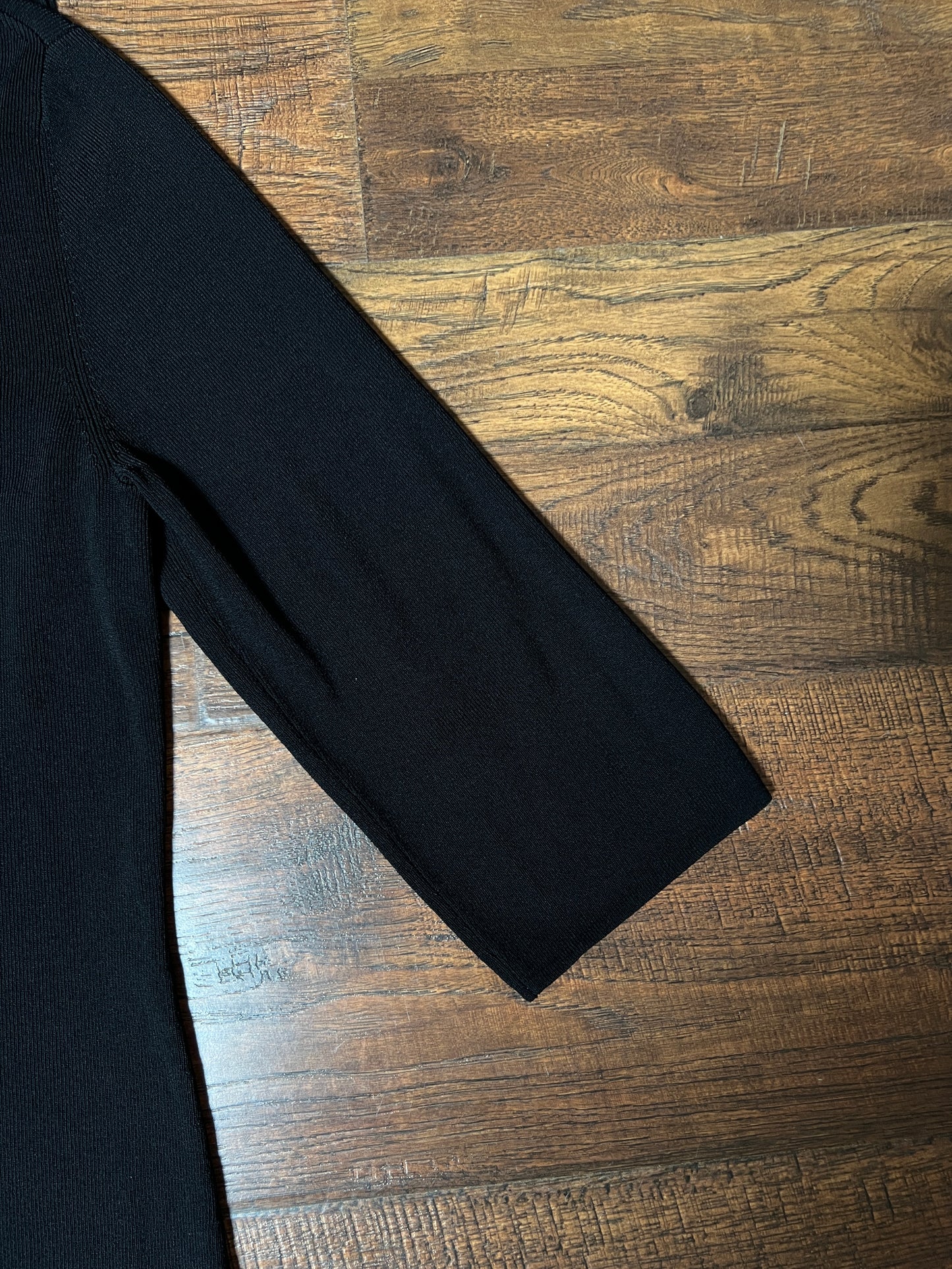 Vintage Cable & Gauge Knit Blouse - Black Ruffle Trim Wrap - Size Large