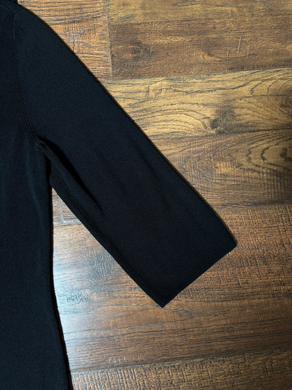 Vintage Cable & Gauge Knit Blouse - Black Ruffle Trim Wrap - Size Large