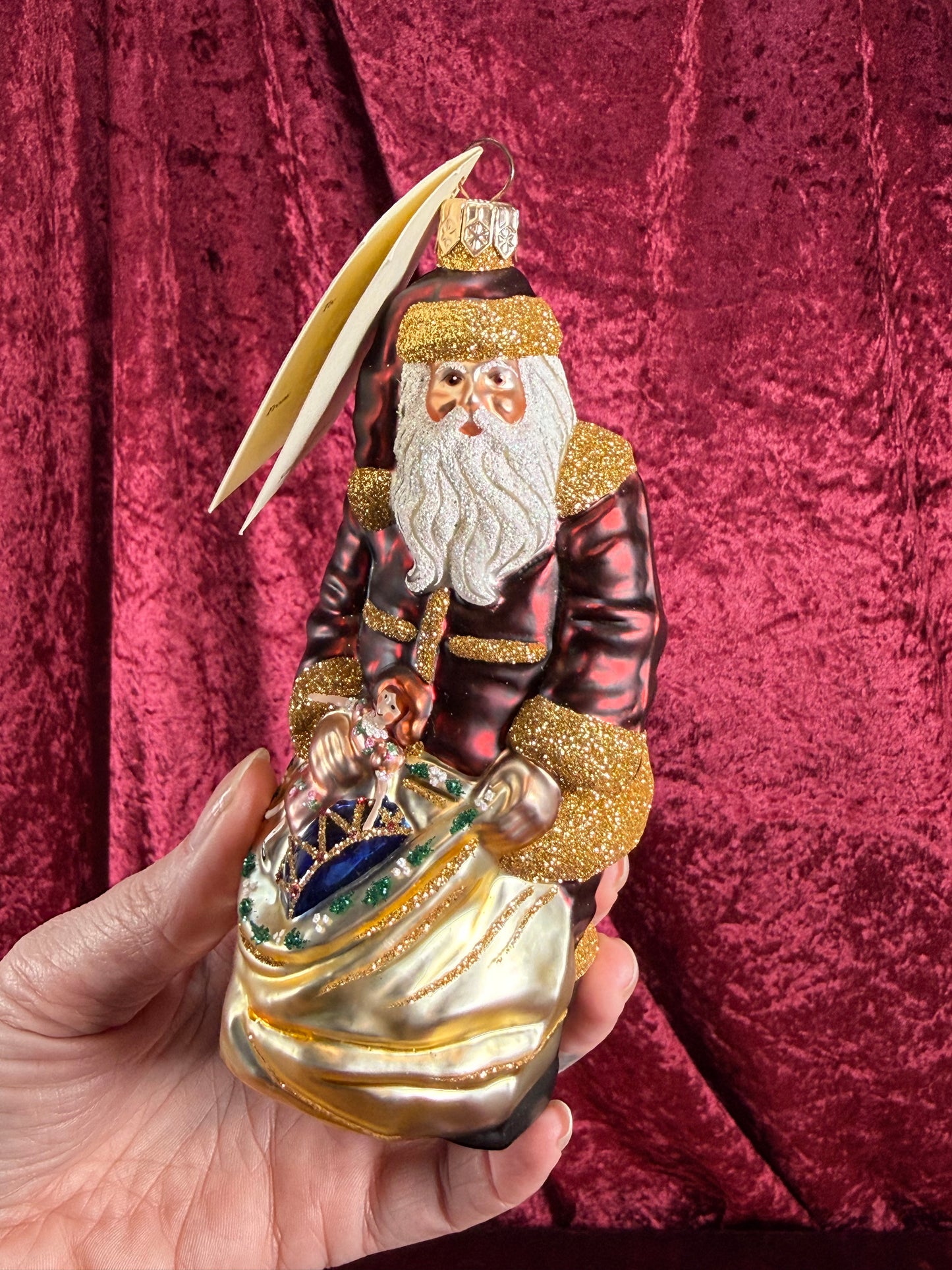 Vintage Christmas - Handblown Glass Ornament - Red Santa Claus with Toy Sack - Patricia Breen - Poland