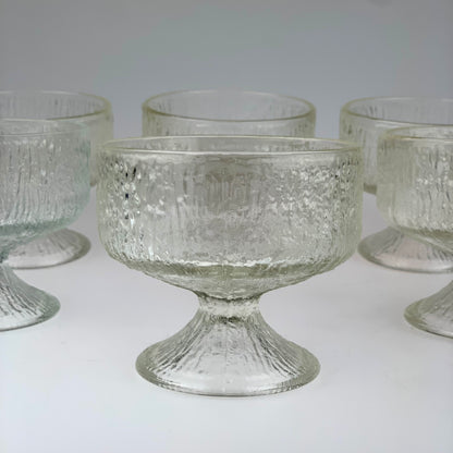 Set of 6 Vintage Indiana Glass Clear Crystal Ice Footed Sherbet Glasses