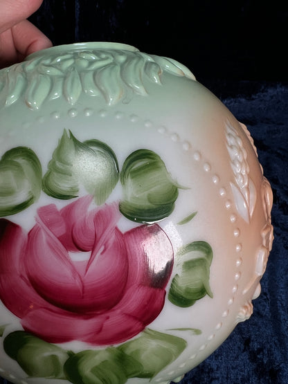 Vintage Fenton Milk Glass Table Lamp – Hand Painted Roses Double Globe Hurricane Parlor Style