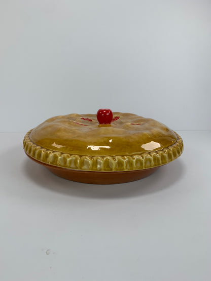 Vintage Ceramic Cherry Pie Plate with Lid Retro Serveware