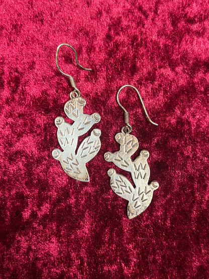 Vintage Jewelry - Drop Earrings - 925 Sterling Silver - Cactus - Mexico