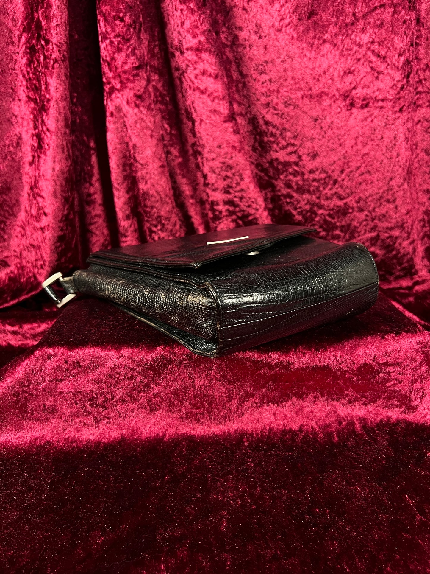 Vintage Roberto Fabris Leather Crossbody Bag - Black Lizard Embossed Purse