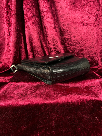 Vintage Roberto Fabris Leather Crossbody Bag - Black Lizard Embossed Purse