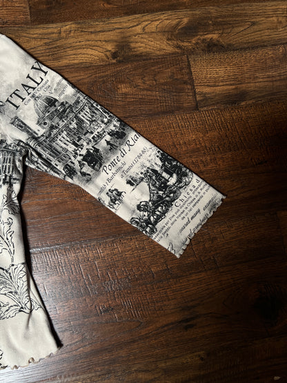 Vintage Impulse California Cotton Graphic Top — Scenic Italy Print Lettuce Hem - X-Large
