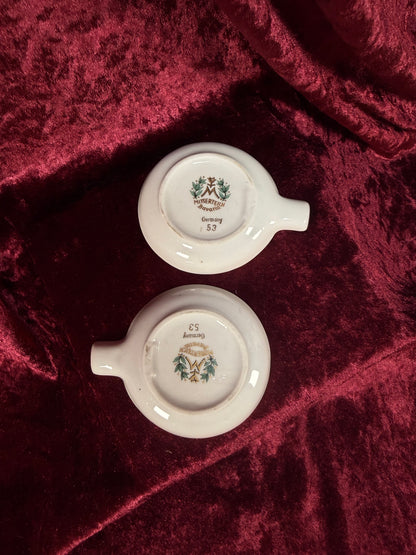 Vintage Porcelain Personal Ashtray Pair – Floral Bouquet with Gold Rim - Mitterteich Bavaria - Germany