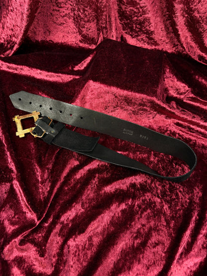 Vintage Accessories - Suede Leather Waist Belt - Black with Gold Belt Buckle - Small - Suede By Dame