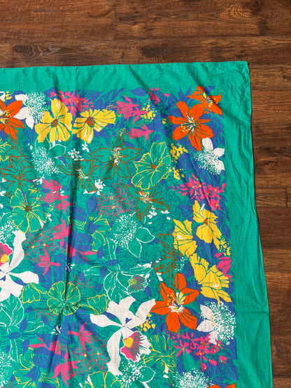 Vintage Clothing - Sarong - Tropical Florals on Sea Foam Green - 60” X 47”