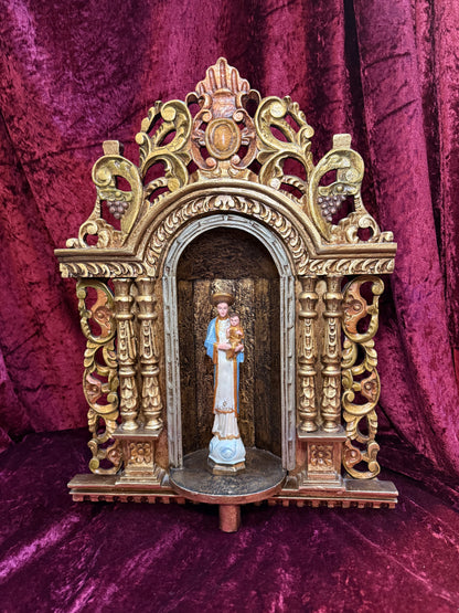 Vintage Hand Carved Wooden Altar - Immaculate Conception of Mary - Gold Shrine Devotional
