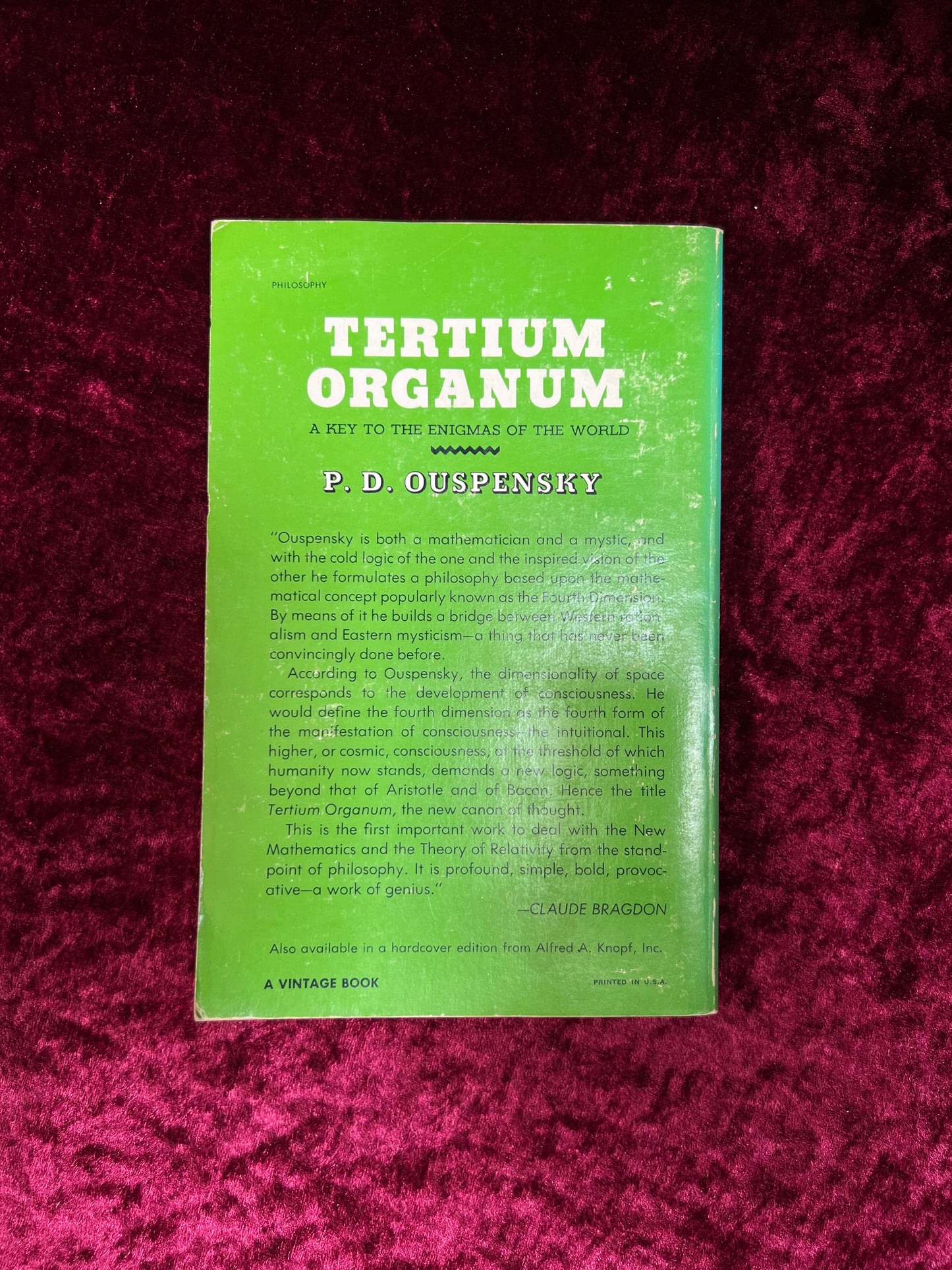 Vintage Paperback Book - Tertium Organum A Key to the Enigmas of the World - P.D. Ouspensky -First Vintage Books Edition 1970