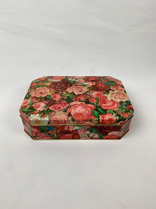 Large Vintage Cadbury Decorative Tin - Pink English Roses - Made In England