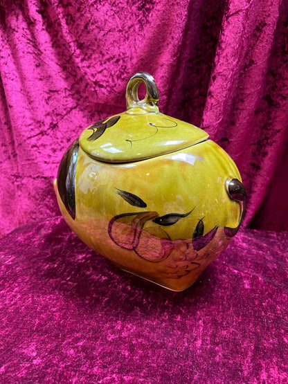 Vintage Kitchen - Ceramic Cookie Jar - Green Grinning Piggy - Los Angeles Pottery