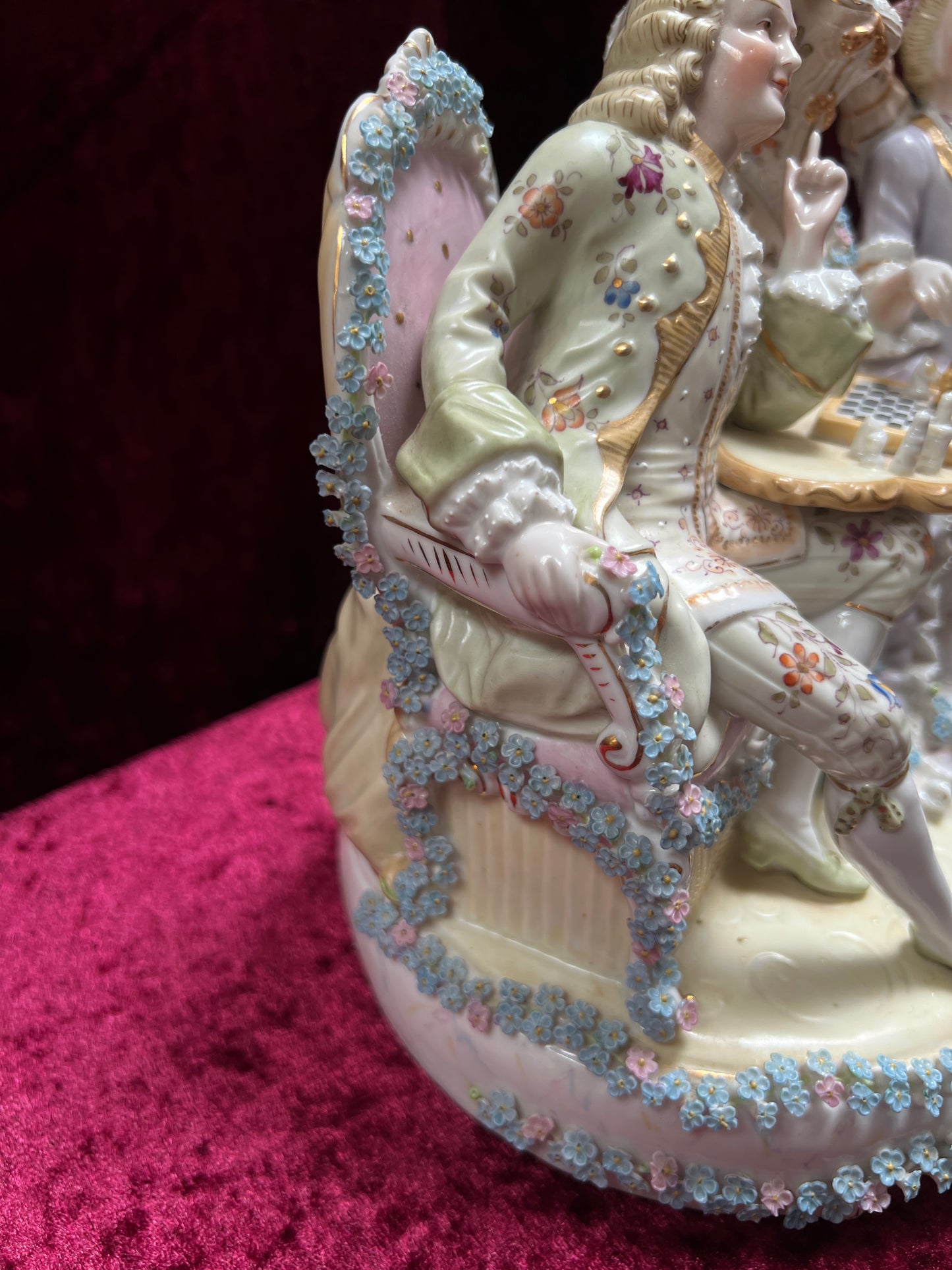Vintage Porcelain Figurine - Antique Dresden Style Chess Game German Saxe Group