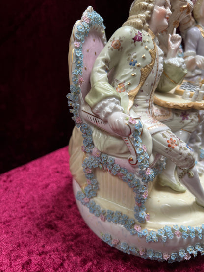 Vintage Porcelain Figurine - Antique Dresden Style Chess Game German Saxe Group