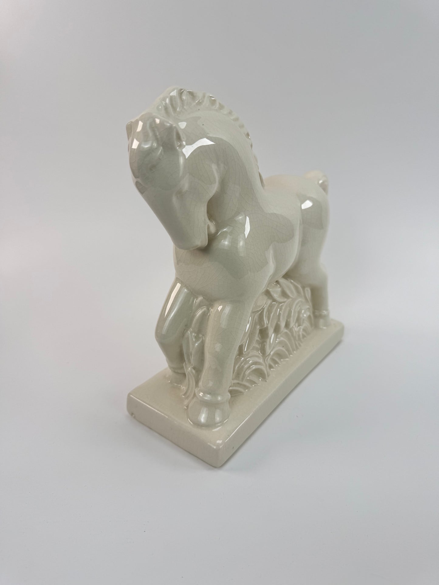 Vintage Mid Century White Stallion Statue - Ceramic Horse Mantle Piece